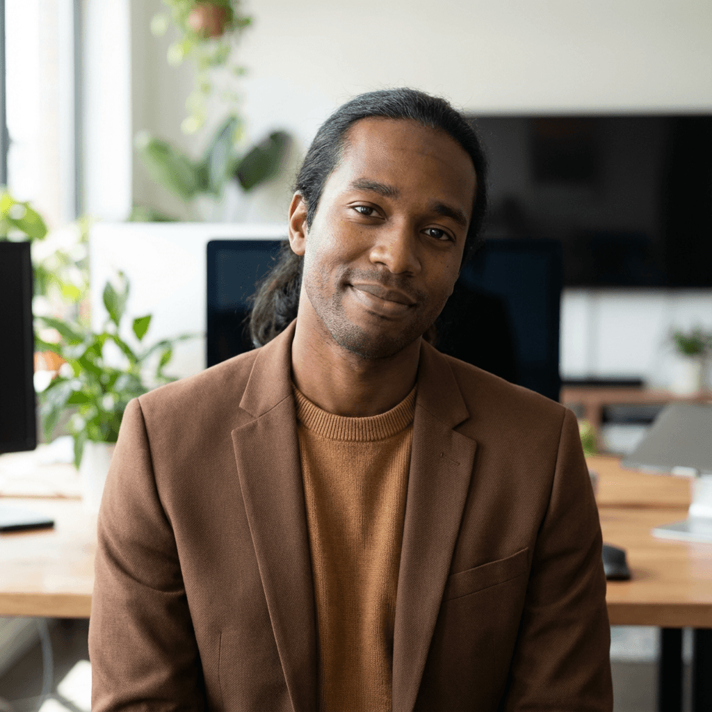 Male operations director in his 50s, Black, wearing professional business casual attire in an industrial setting