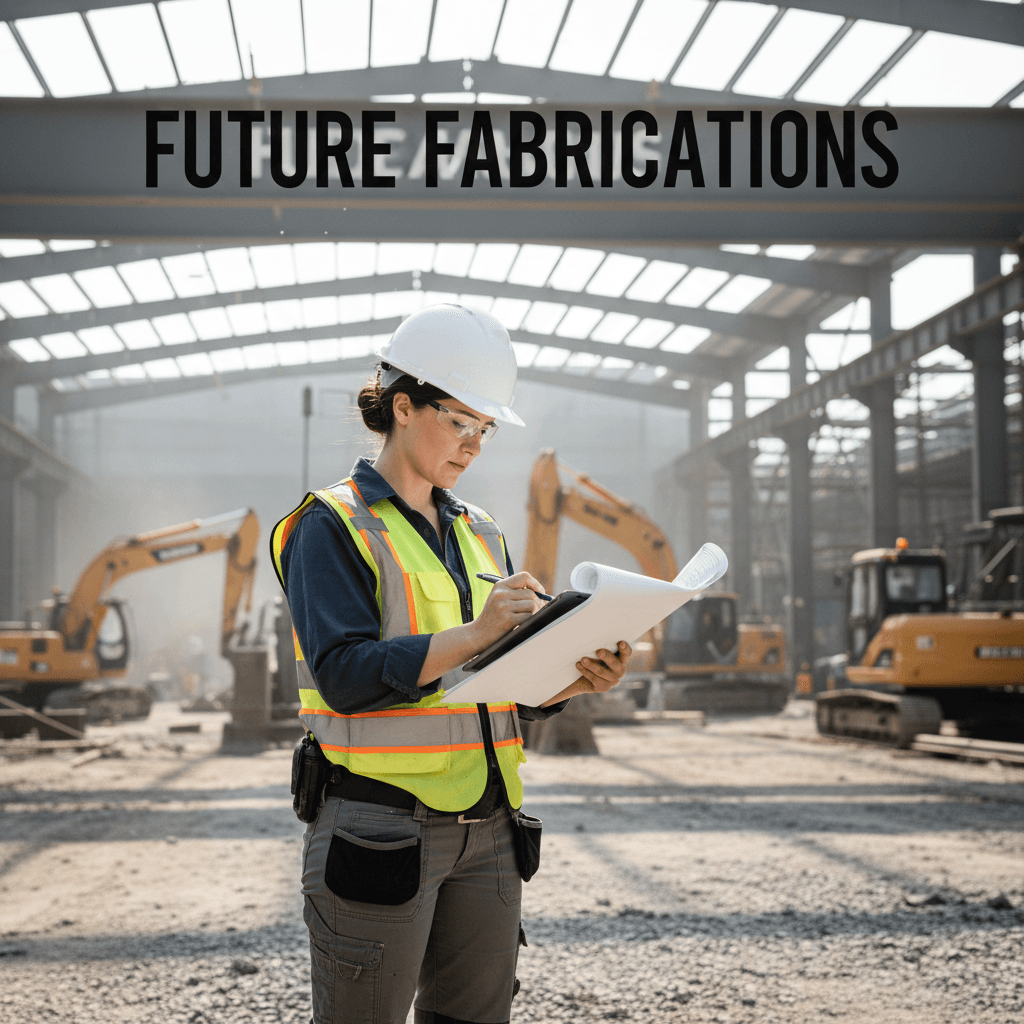 Engineer in hard hat reviewing paperwork at an industrial facility