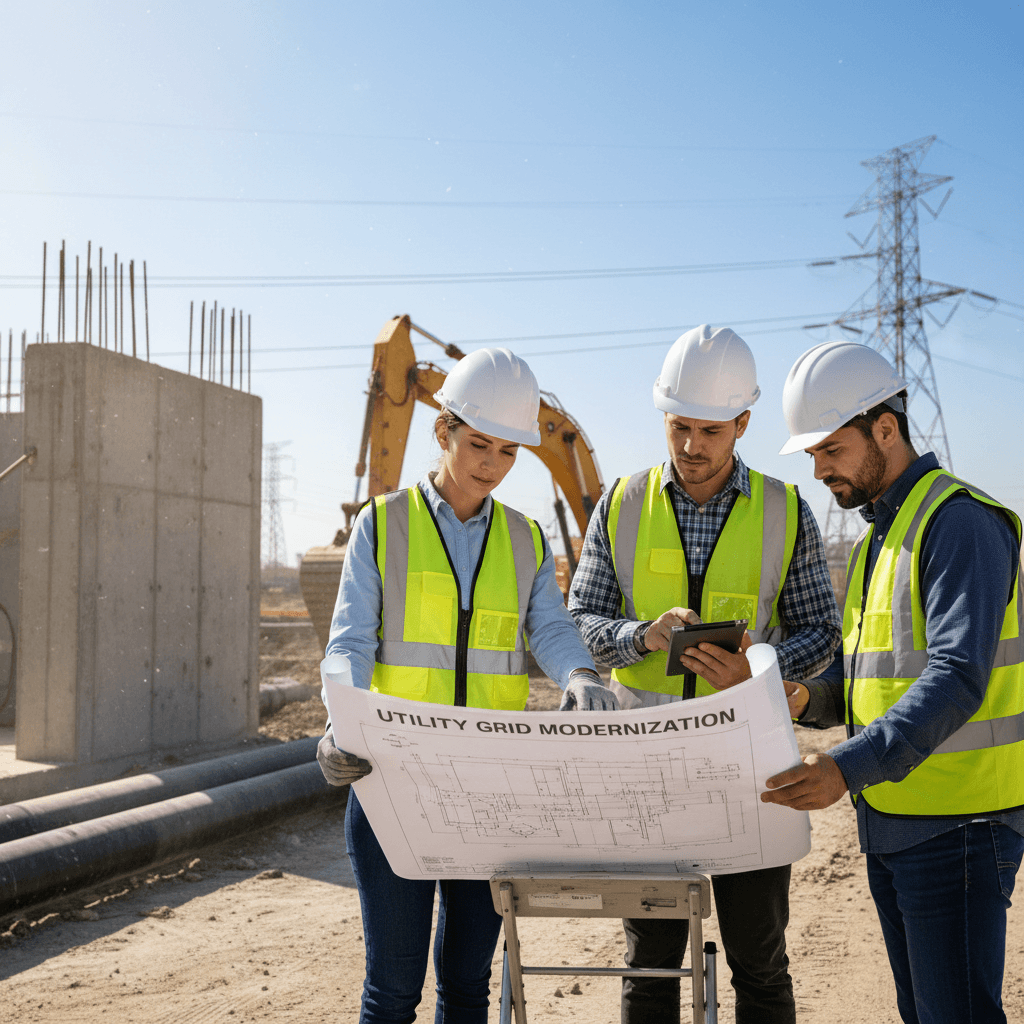 Two engineers reviewing plans at a construction site