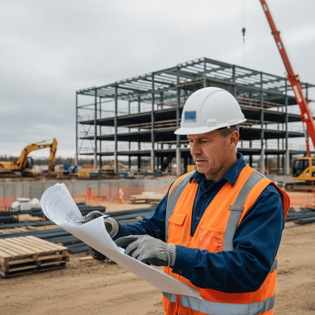 Foreman speaking with a client at a commercial site explaining progress