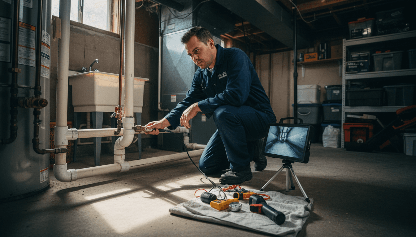 Utility technician inspecting underground infrastructure