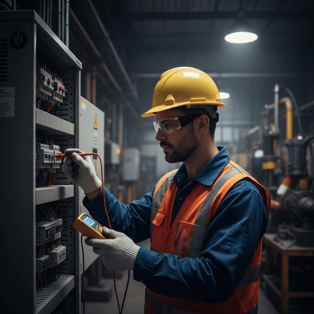 Utility workers inspecting underground equipment